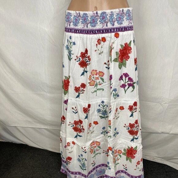 Indu Nour Wild Flower Cotton Midi Skirt • Size L • White/Multicolor - Picture 1 of 10